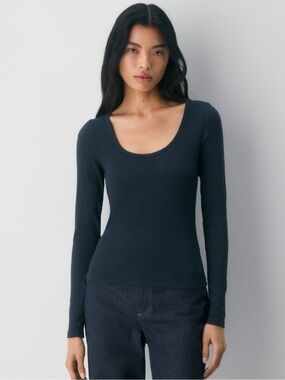 ARITZIA | Babaton Ribbed Scoop Neck Long Sleeve Top – Black | XL